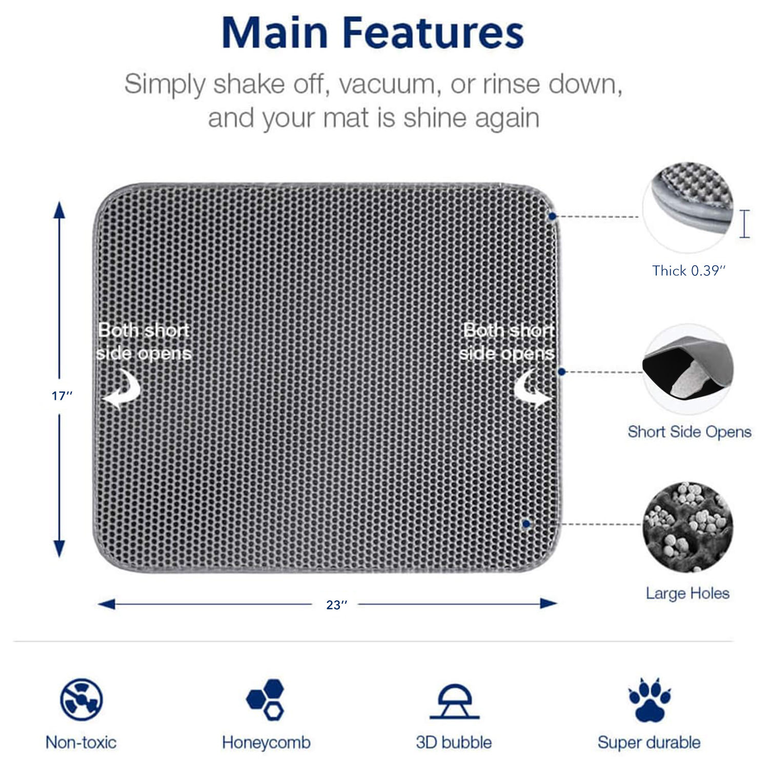 BN-LINK 17" x 23" Cat Litter Mat, Honeycomb Double Layer photo 2