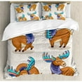 thumbnail image 3 of Moose Decor Twin Size Duvet Cover Set, Kids Cartoon Inspired Cute Elks with Antlers Friendly Nursery Artwork, Decorative 2 Piece Bedding Set with 1 Pillow Sham, Multi, by Ambesonne, 3 of 3
