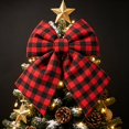 thumbnail image 3 of Red Black Plaid Christmas Bow, 11.81 x 9.84 Inch Wreath Bow for Christmas Tree, Mantel, Door & Outdoor Decor, Wired Holiday Ribbon for Gift Wrapping, 3 of 7