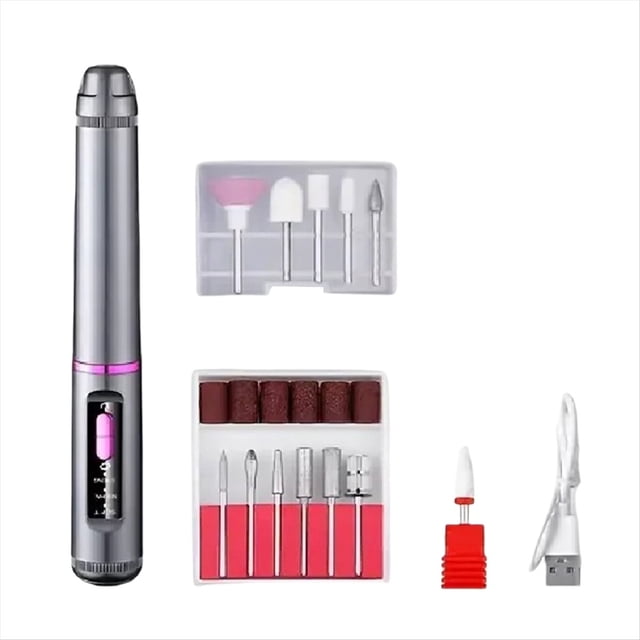Juego de Taladro Profesional para Uñas HY59, 12 Cabezales, Torno Eléctrico Inalámbrico para Manicura, Lijadora de Uñas, Herramienta para Manicura.
