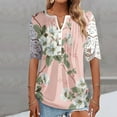thumbnail image 2 of Patlollav Womens Tops Short Sleeve Floral Print Lace Mesh Splicing Pullover V-Neck Blouse, 2 of 6