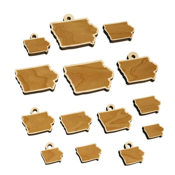 Iowa State Silhouette Wood Mini Charms Shapes DIY Craft Jewelry - No Hole - 12mm (26pcs)