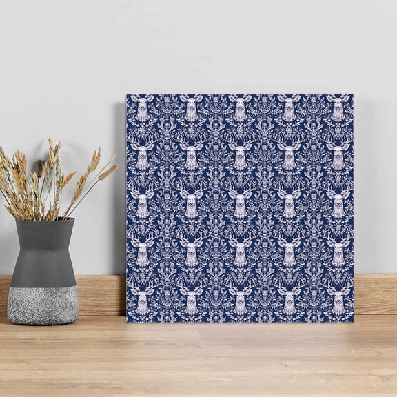 Blue Elk Boho Wall Art Painting on Canvas, Vintage Ethnic Botanical Abstract Canvas Art Home Prints Wall Art Framed Modern Artwork for Living Room Bedroom Wall Decor 16x16in