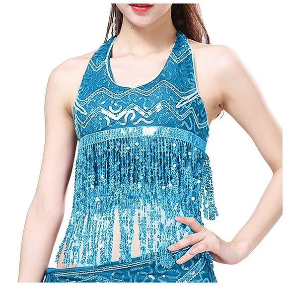 Afdoent Womens Tops Ladies Glitter Wrap Top Dance Performance Fringe Top Bra 2025 Summer Clothes