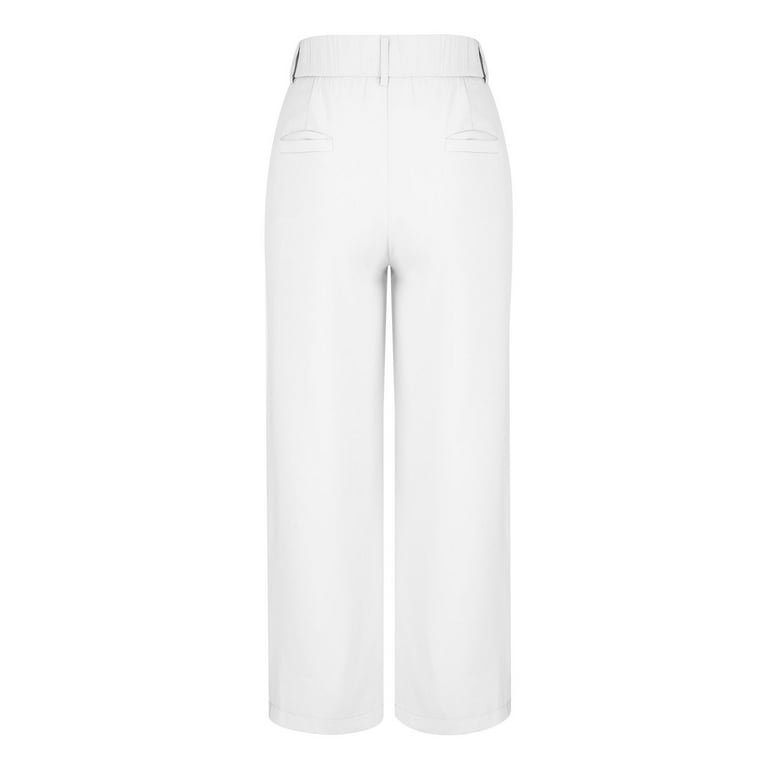 UHUYA Womens Wide Leg Pants High Elastic Waisted in The Back Business Work Trousers  Long Straight Suit Pants Solid Versatile Casual Suit Pants White XL US:10 