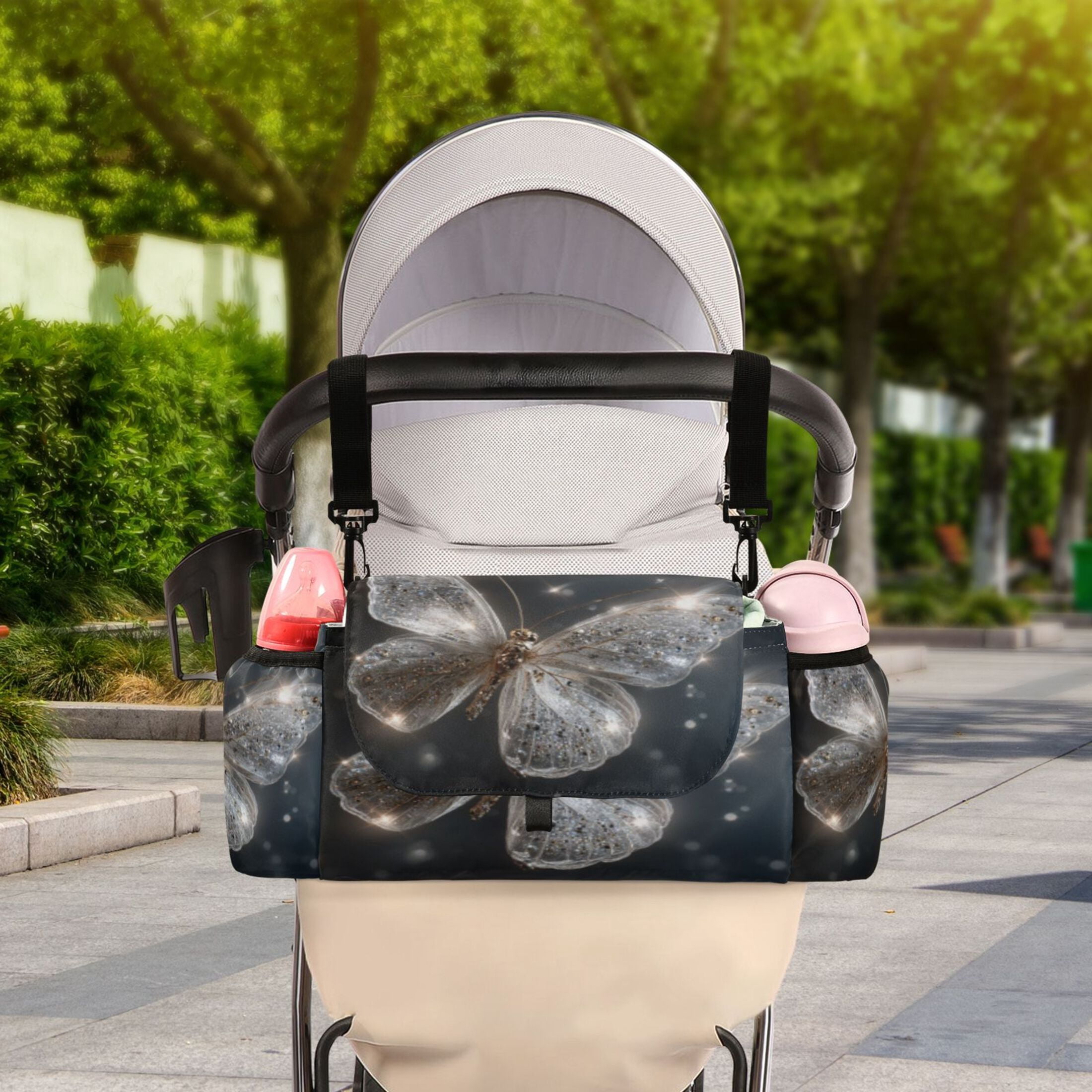 DIXRUYEE Stroller Organizer Crystal Butterfly Printed