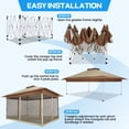 thumbnail image 5 of COBIZI 10x15 Pop-Up Gazebo with Mosquito Netting, Outdoor Patio Canopy Tent with 2-Tier Ventilated Roof, 3 Adjustable Heights, Provides 150 Sq Ft Shade, Beige, 5 of 12