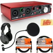 Focusrite Scarlett 2i4 USB Audio Interface Bundle with Headphones, Pop Filter, 2 Gearlux XLR Cables, and Austin Bazaar Polishing Cloth