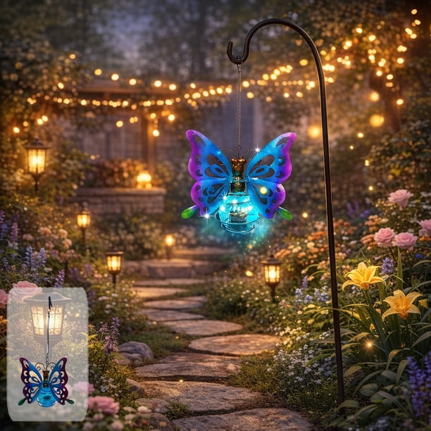 Lámpara decorativa solar con forma de libélulas para terraza, jardín, patio, de plástico, con forma de mariposa