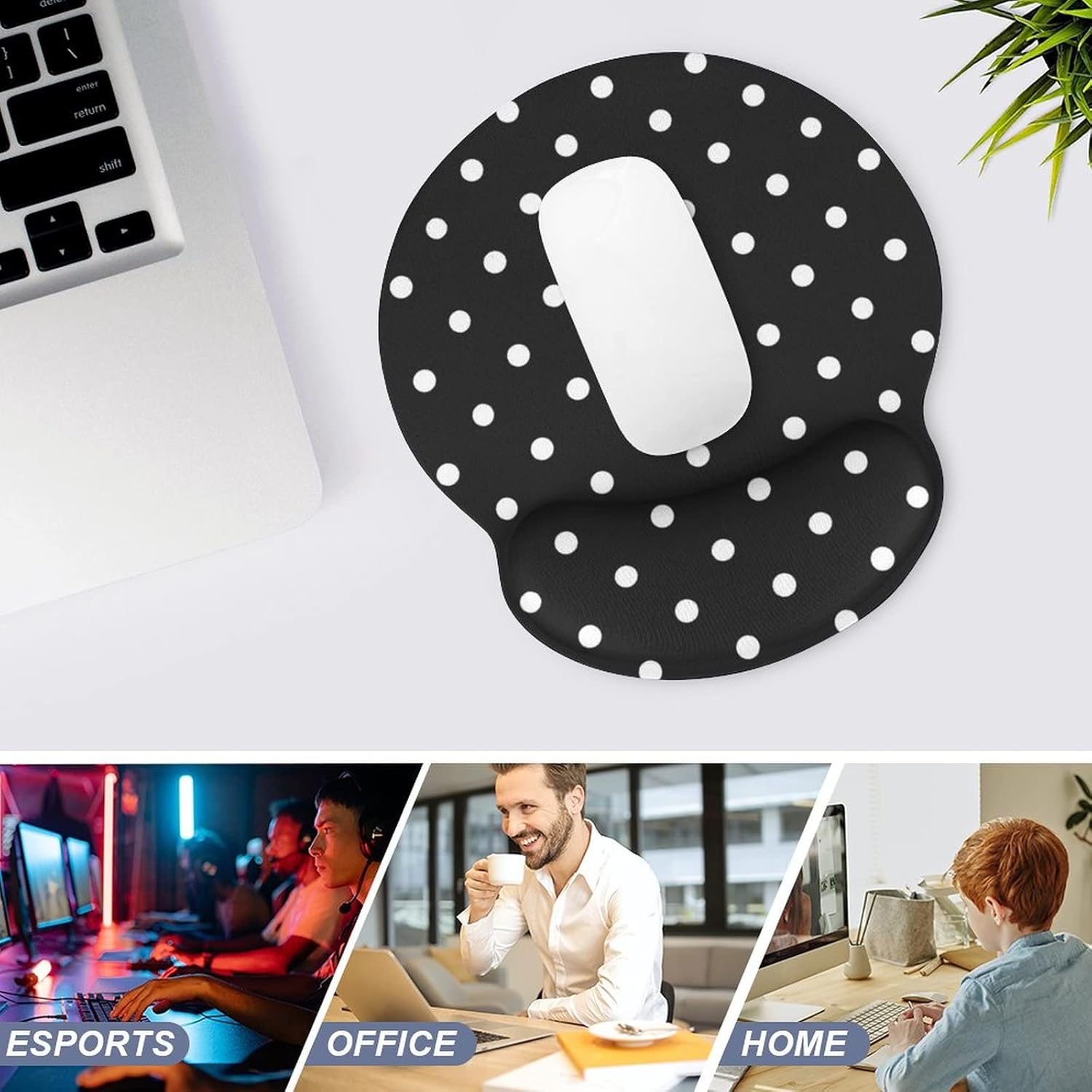 SEPTYK Polka Dot Black White Simple Pattern Ergonomic Mouse Pad with Wrist Support Rest Gel Non-Slip Rubber Base Mousepad for Computer Laptop Home Office Gaming -