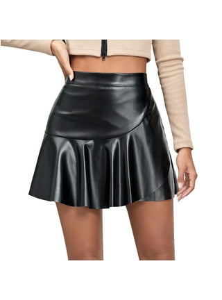 DxhmoneyHX Women's Faux Leather Black Mini Skirt Classic High