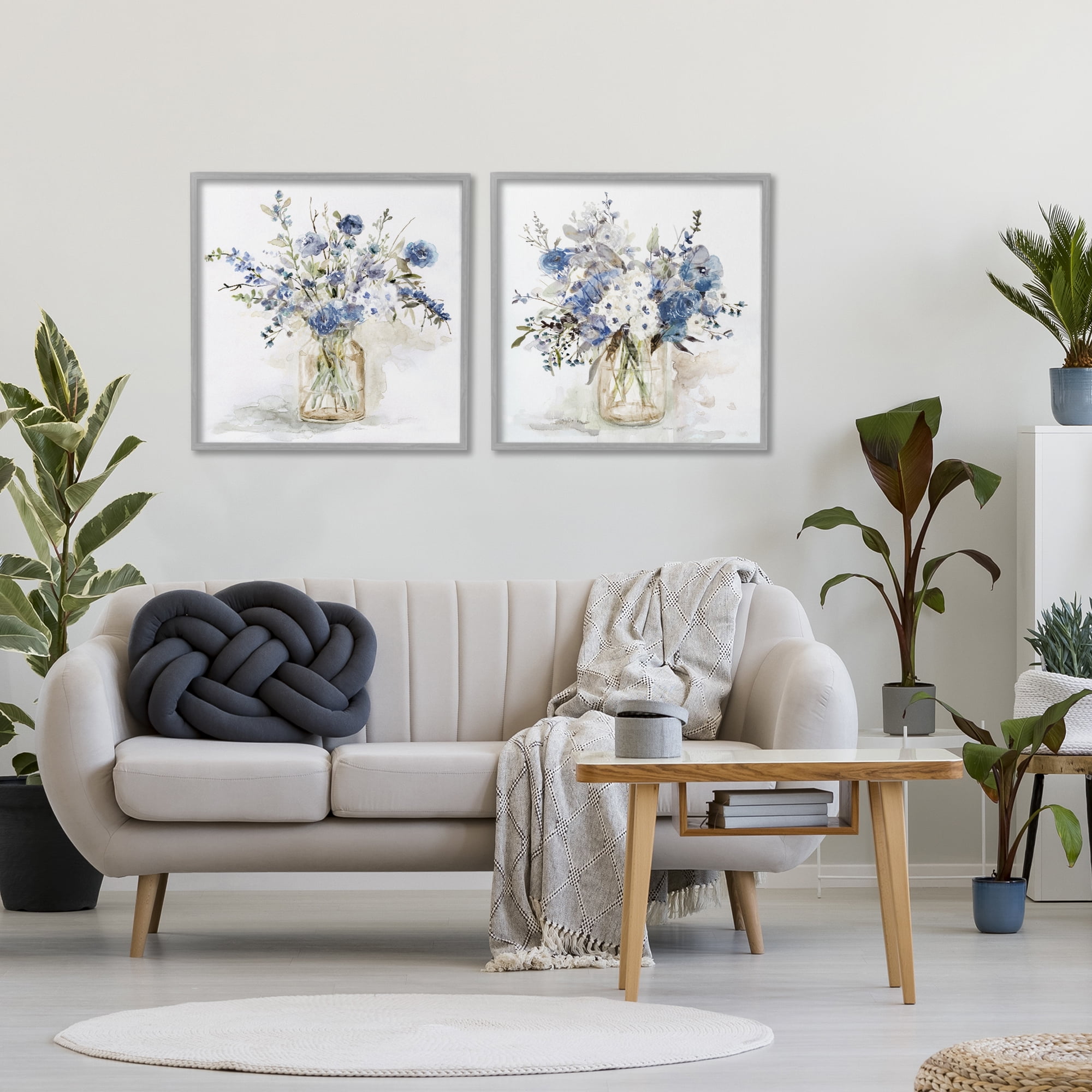 Stupell Industries Spring Watercolor Vases 2 Piece Gray Framed Giclee Art Set, design by Carol Robinson