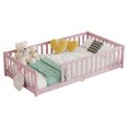 thumbnail image 5 of Alvantor Twin Size Montessori Floor Bed for Kids with Rails, Rubber Wood Toddler Bed Frame Low to Ground, No Box Spring Needed, Pink, 5 of 8