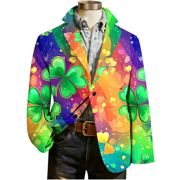 Camisa Impresa Del Día de San Patricio de la Blusa de Manga Larga de los Hombres, Botón Casual Abajo de la Parte Superior para el Uso de las Vacaciones de Primavera