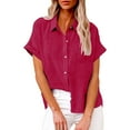 thumbnail image 2 of Mashaouyo Clothing T Shirts For Women Women's Casual Loose Summer Short Sleeve Solid Color Button Down Shirt T Shirt, 2 of 5