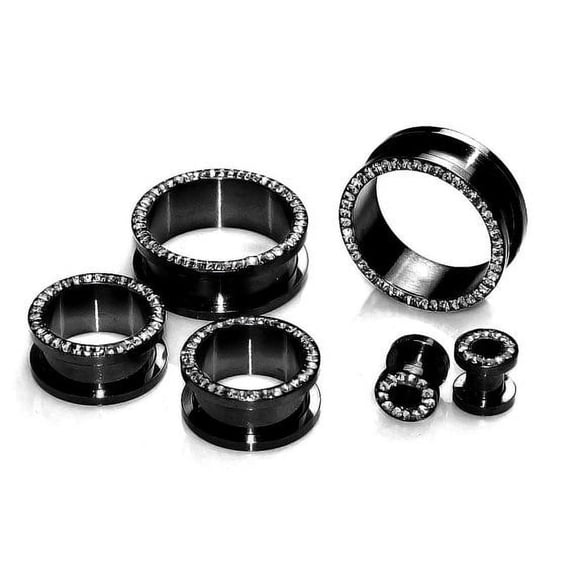 Black Titanium Over Surgical Steel Screw-on Plugs/Gauges with Clear CZ 2 Pieces (A/2/A3) (4G (5MM))