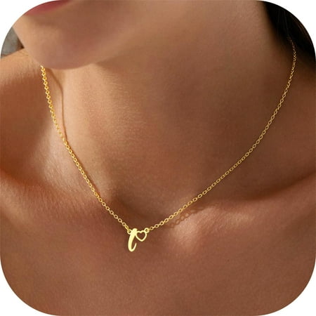 Turandoss 14K Gold Plated Dainty Initial Necklace for Women Girls Adjustable Chain Hollow Heart Tiny Letter A-Z Jewelry Trend Personalized Birthday Gifts for Women Mom