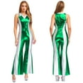 thumbnail image 5 of YiZYiF Womens 70s 80s Disco Costume Shiny Metallic Flared Pants Jumpsuit for Dance Party Halloween Green XL, 5 of 6