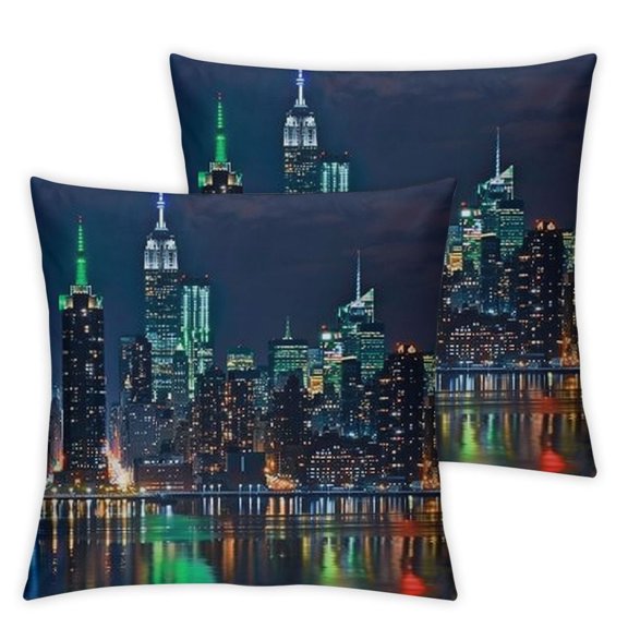 New York Throw Pillow Cushion Cover, NYC Midtown Skyline in Evening Skyscrapers Metropolis City States Photo, Decorative Square Accent Pillow Case, Blue Royal