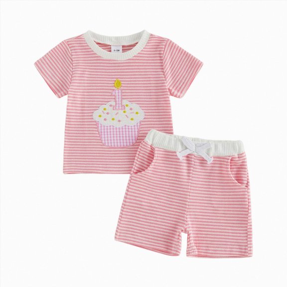 Boys' 2-Piece Summer Outfit 6-12 Months 12-24 Months 2t 3t 4t 5t 6t 7t Children Short Sleeve Graphic T-Shirt And Cargo Shorts Set(Pink,6-12 Months)