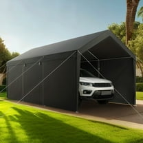 black 12x20FT Heavy Duty Carport Canopy with Sidewalls, Outdoor Vehicle Shelter for All Weather