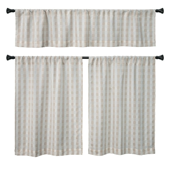 Better Homes & Gardens Tula Waffle Kitchen Curtain Tiers and Valance, 3-Piece Set, Beige, 60" W x 36" L