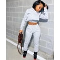 thumbnail image 2 of Ensemble 2 Pcs Tenues pour Femmes Haut Court à Manches Longues Pantalon Ensemble Survêtements Automne, 2 of 7