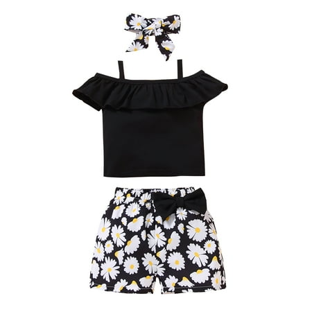 

MERSARIPHY Off-the-shoulder Ruffle Tank Top +Bowknot Shorts + Headband