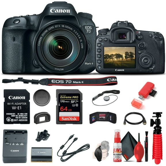 Canon EOS 7D Mark II DSLR Camera W/ 18-135mm F/3.5-5.6 IS USM Lens & W-E1   More (International Version)