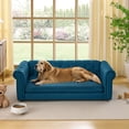 thumbnail image 2 of S-HOME Rectangular Dog Sofa Bed Dark Blue Linen Fabric Elevated Design Comfortable Large Pet Bed For Pets, 2 of 8