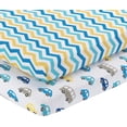 thumbnail image 2 of Everyday Kids 2 Pack Portable Crib Sheets - Cars/Chevron, 2 of 12