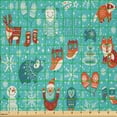 thumbnail image 2 of Ambesonne Winter Fabric by the Yard Microfiber, Cartoon of Santa Owl, 3 Yards, Aqua Vermillion, 2 of 2