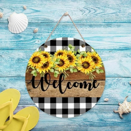 

Summer Decorative House Number Pendant Welcome Farmhouse Round Hanging Sign E