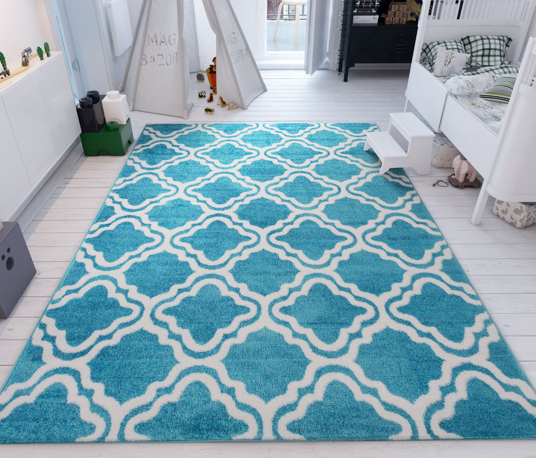 Modern Rug Calipso Blue 5'X7' Lattice Trellis Accent Area