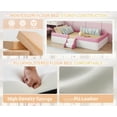 thumbnail image 3 of Bellemave Full Size Floor Bed with Stairs and Fence Guardrails Floor Bed Frame with Bed Slats PU Leather Upholstered Daybed (Full, Pink + White), 3 of 10