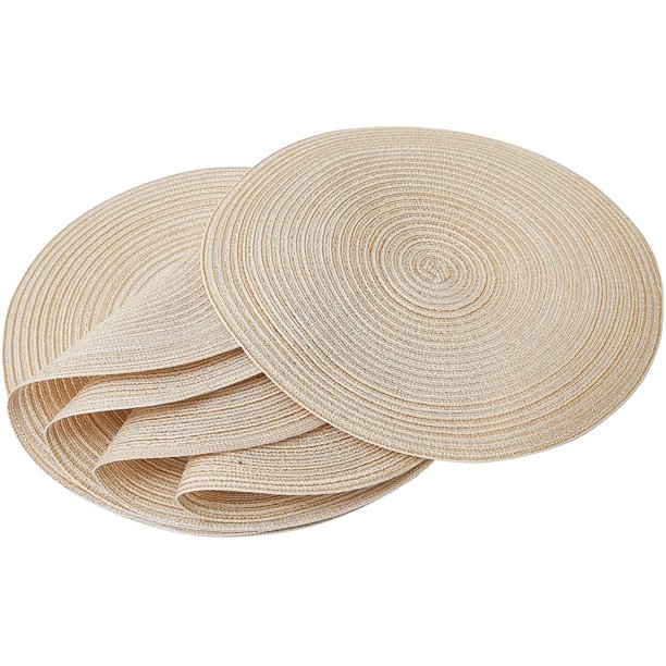 Beige Round Braided Placemats Set of 6 Washable Round Placemats for