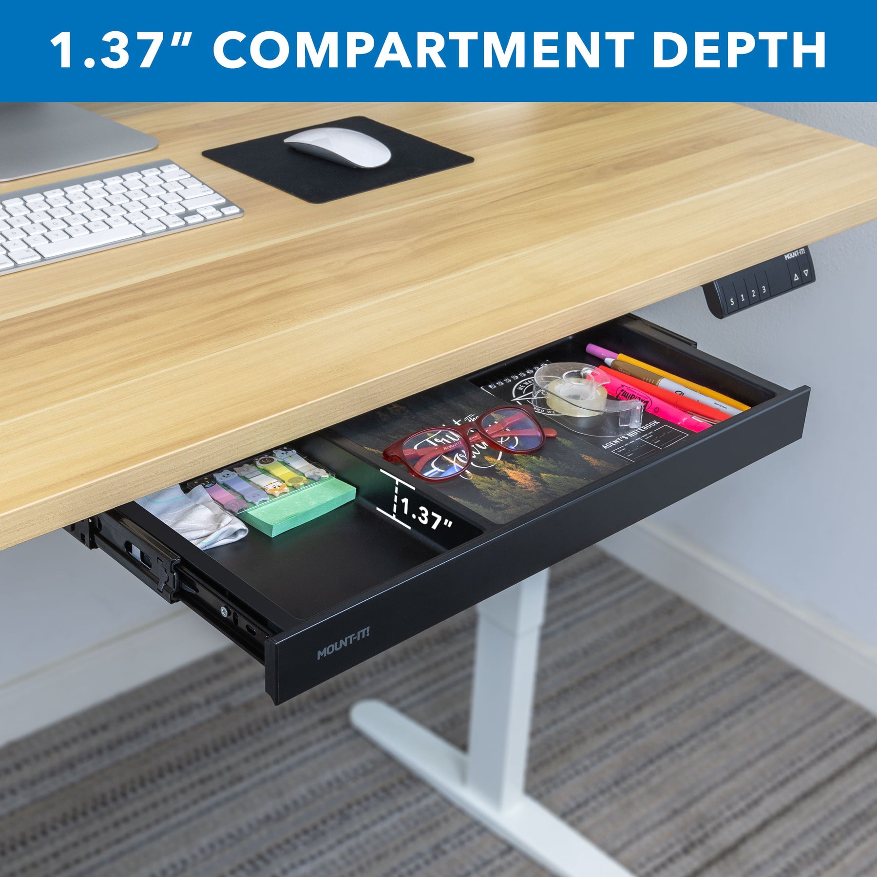 Mount-It! Under Desk Drawer - Shallow, securely beneath your tabletop for seamless storage expansion, Black