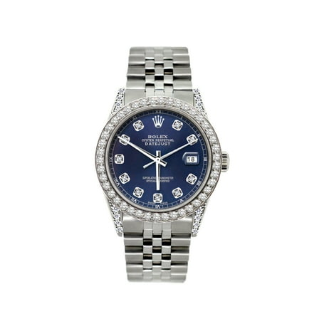 Pre-Owned Rolex Datejust Diamond Watch, 36mm, Stainless Steel Blue Dial w/ Diamond Bezel and Lugs