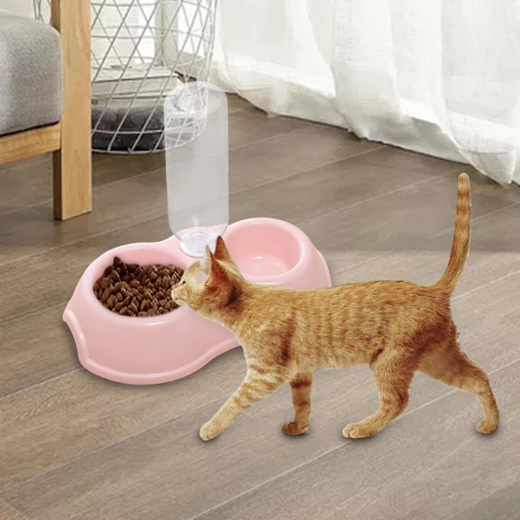 2 in 1 Double Cats Dogs Bowls Nonslip Bottom Puppy Feeder Pets Water and Food Bowl Set for Drinking, Watering, Kitty, Small Animals, Kitten Pink