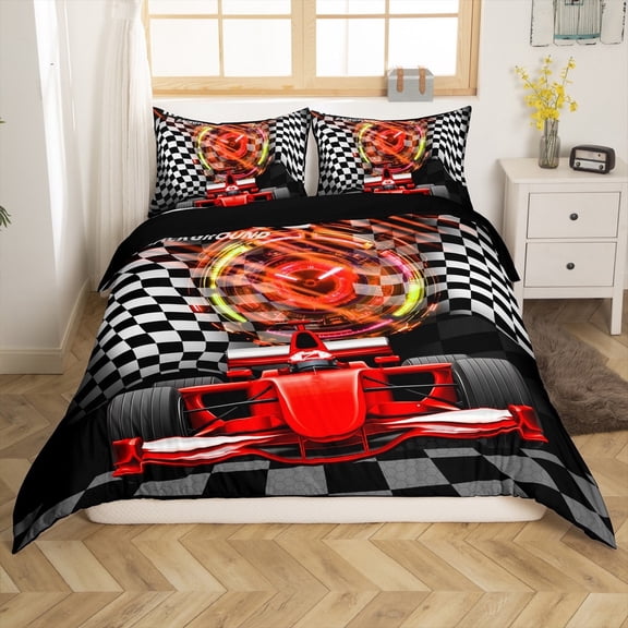 Erosebridal Sport Car Comforter Cover Twin,Buffalo Plaid Bedding Twin Size,Extreme Sport Duvet Cover Twin,Microfiber Car Room Decorative(No Comforter),Reversible,3pcs