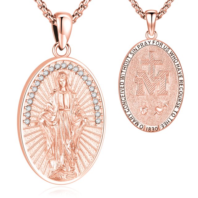 Collar Eusense con Medalla Milagrosa de la Virgen María bañada en oro rosa