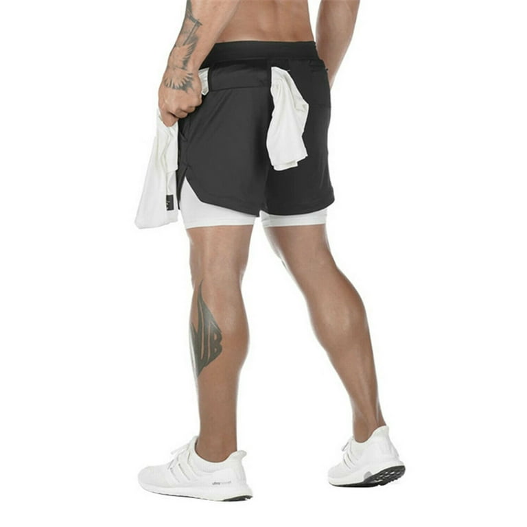 Men's 2 in 1 Running Shorts Workout Training Gym Quick Dry Bodybuliding  Athletic Short Jogger with Pockets