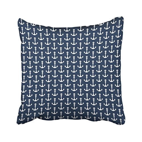 WinHome Square Throw Pillow Covers Nautical Blue White Anchors