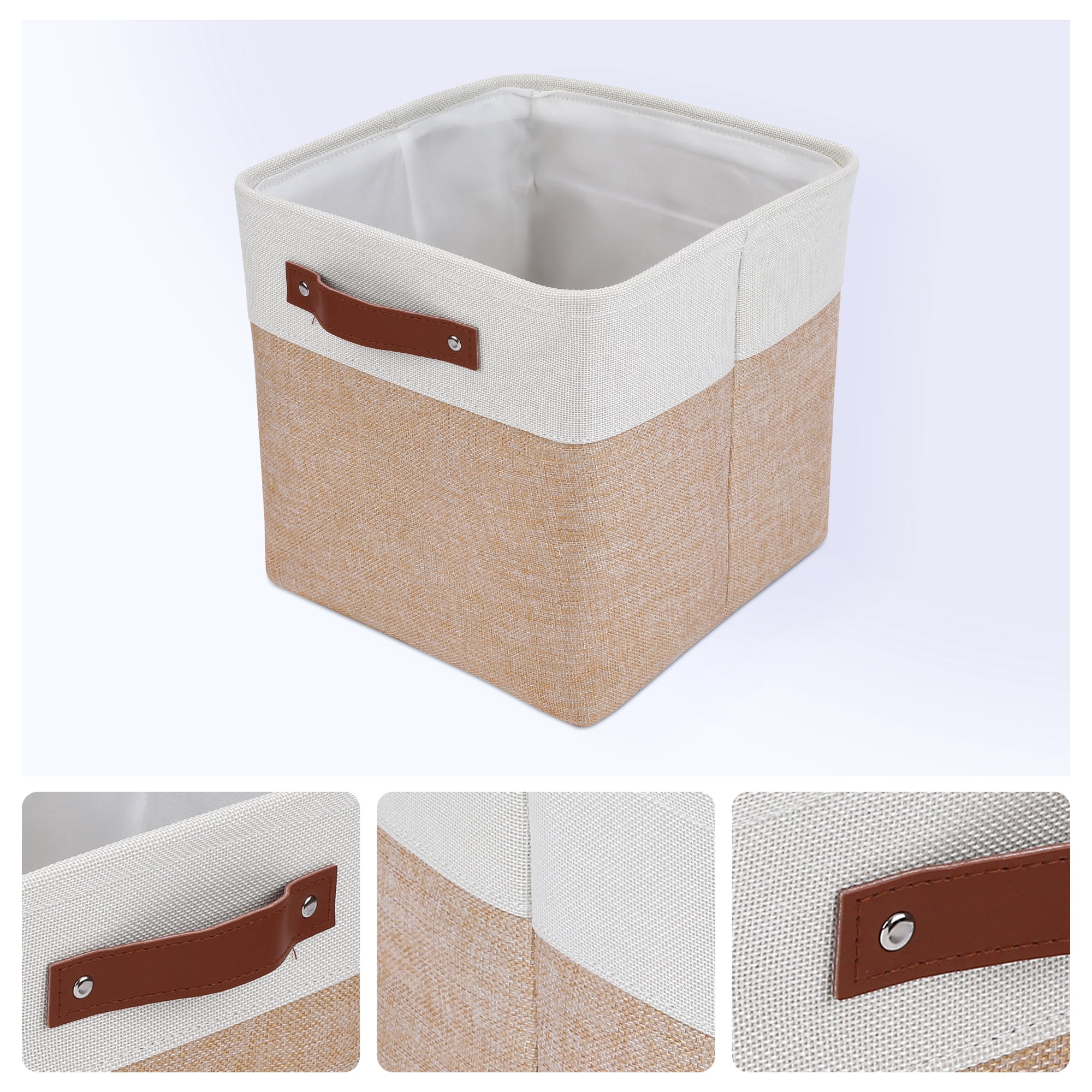 Unique Bargains Storage Cube Fabric Bin with Handles Apricot 11*11*11in
