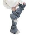 thumbnail image 6 of Liacowi Women Juniors Leg Warmers Knee-Length Buckled Denim Leggings Jean Foot Socks Punk Streewear, 6 of 8