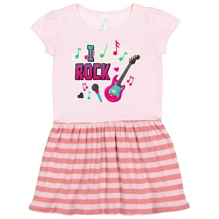 

Inktastic I Rock with Guitar Microphone and Music Notes Gift Toddler Girl Dress