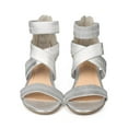 thumbnail image 4 of Liliana EK91 Women Metallic Open Toe Criss Cross Elastic Low Wedge Sandal, 4 of 5