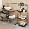 thumbnail image 4 of 4 Tier Bathroom Storage Rack Metal Shelving Unit Organizer with Wood Shelves, Black, 4 of 7