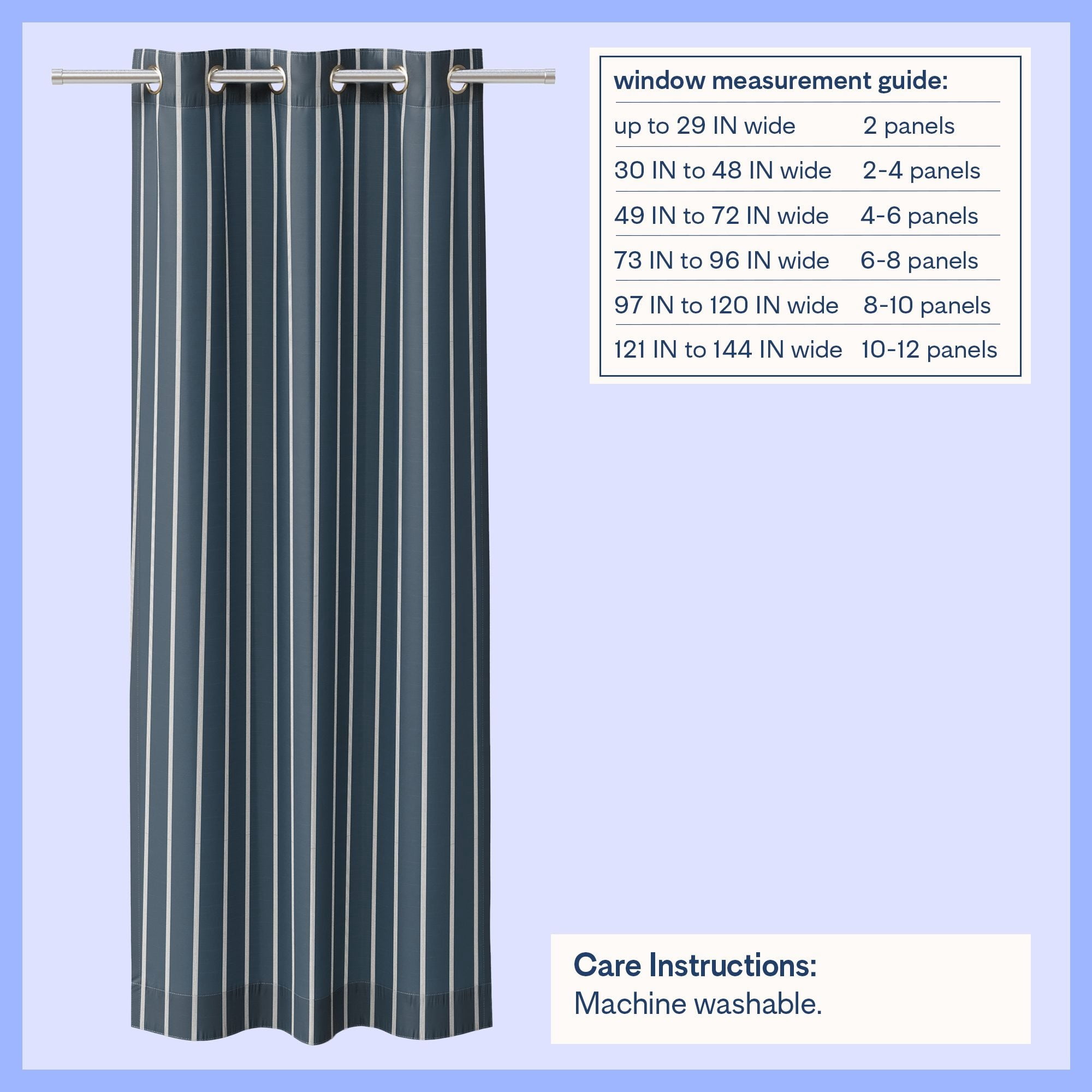 Mainstays Kids Blue and White Stripe Light Filtering Grommet Single Curtain Panel, 38" W x 63" L