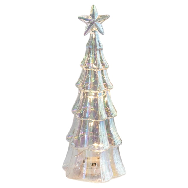Christmas Decorations Indoor, 1Pc 3 Different Design Pre-lit Gold Glass Christmas Tree for Home Decor, Christmas Table Decorations Lighted Xmas Tree for Living Room Mantel Tabletop